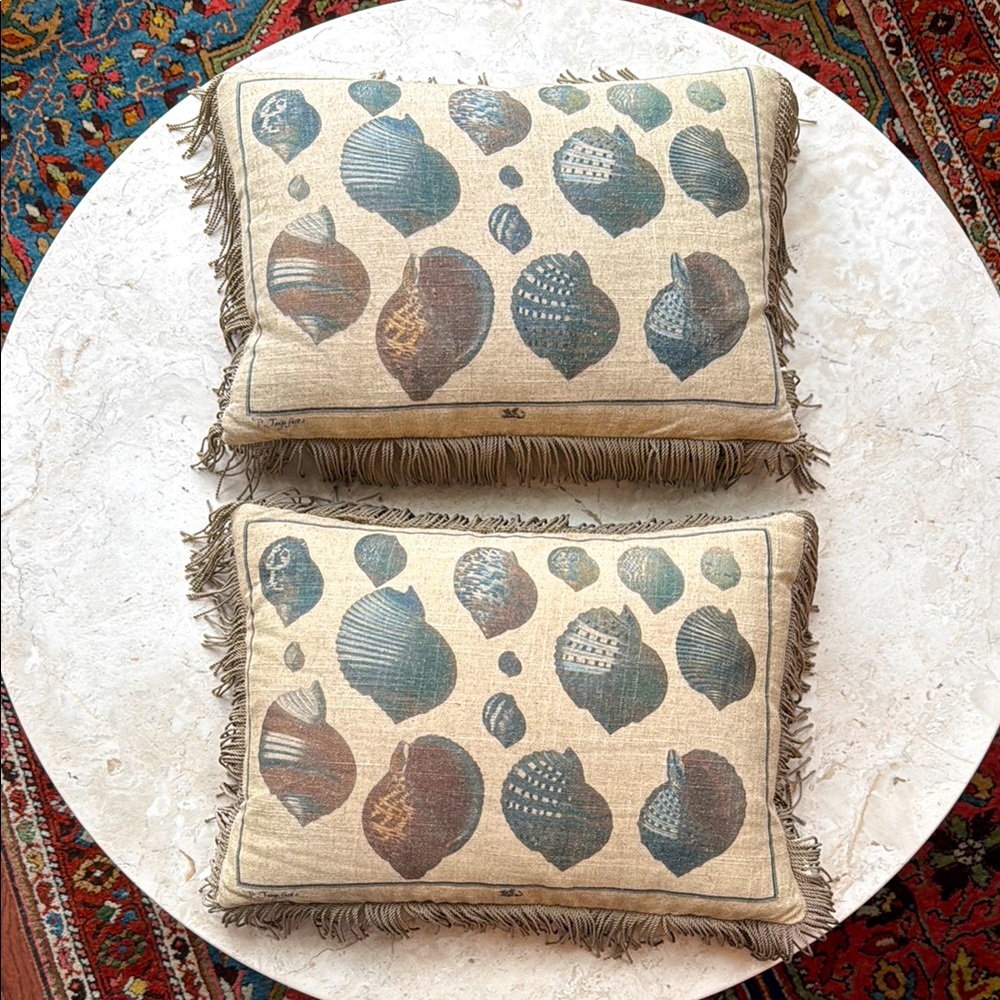 Pair of Arhaus Linen Seashell Throw Pillows